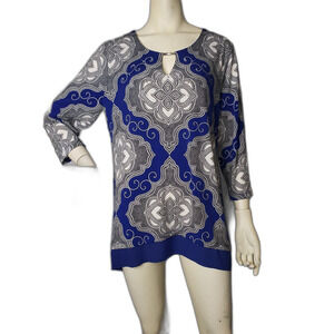 JM COLLECTION Blue and White Blouse Womens Size Large